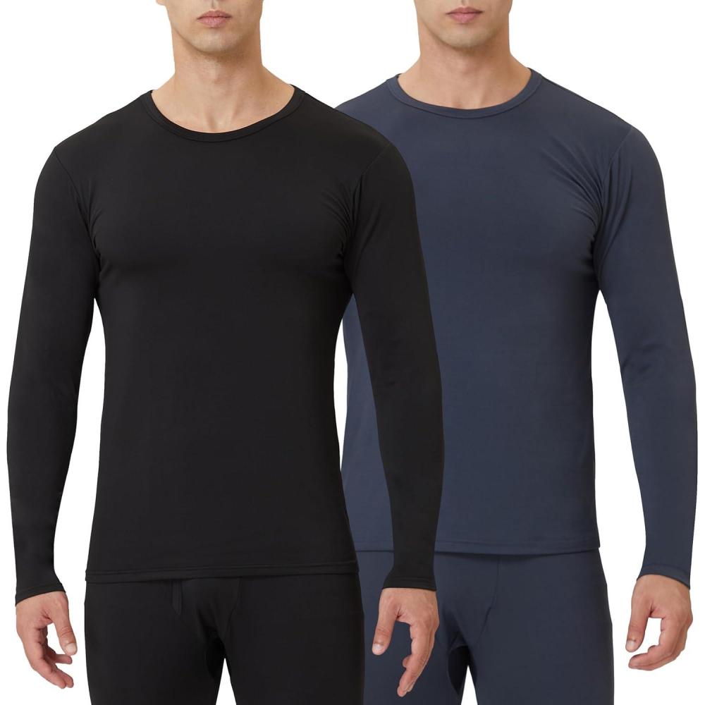 imageMens Thermal Shirt 124 Pcs Fleece Lined Long Sleeve Tops Athletic Base Layer Long John Shirts for Men2blackCharcoal