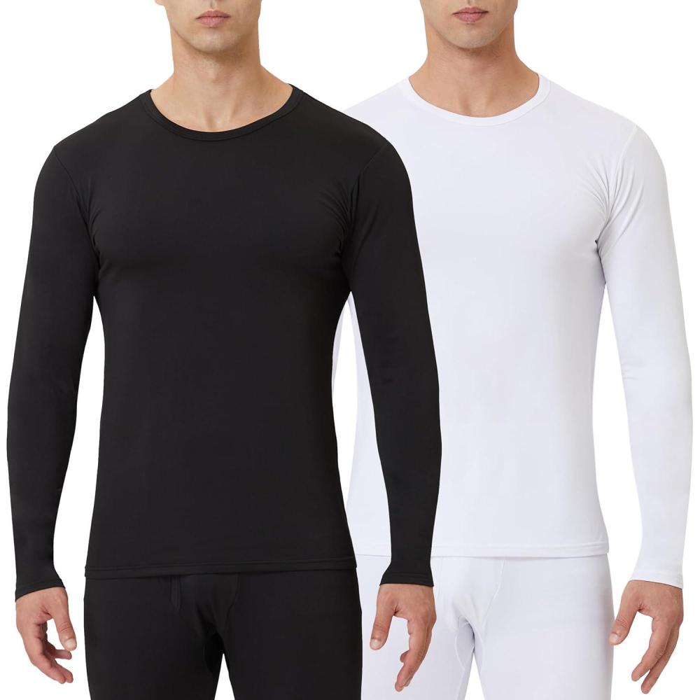 imageMens Thermal Shirt 124 Pcs Fleece Lined Long Sleeve Tops Athletic Base Layer Long John Shirts for Men2blackWhite