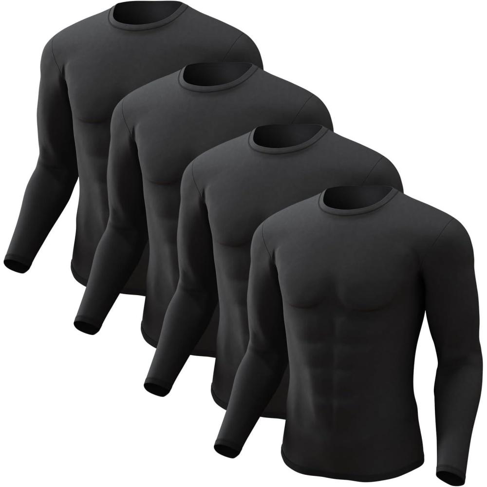 imageMens Thermal Shirt 124 Pcs Fleece Lined Long Sleeve Tops Athletic Base Layer Long John Shirts for Men4blackBlackBlackBlack