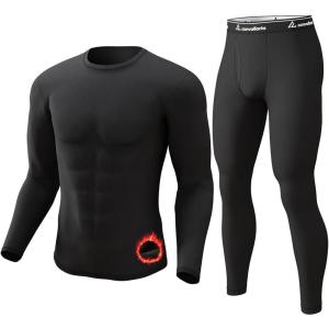 CL convallaria Long Johns Thermal Underwear for Men Soft Fleece Lined Base Layer Cold Weather Top Bottom Gift Set(Heavyweight-crew Neck-black)