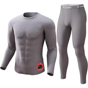 CL convallaria Long Johns Thermal Underwear for Men Soft Fleece Lined Base Layer Cold Weather Top Bottom Gift Set(Heavyweight-crew Neck-grey)