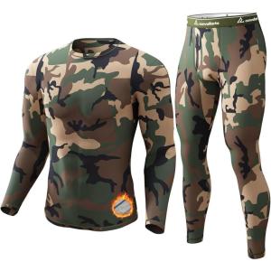CL convallaria Long Johns Thermal Underwear for Men Soft Fleece Lined Base Layer Cold Weather Top Bottom Gift Set(Midweight-crew Neck-camo)