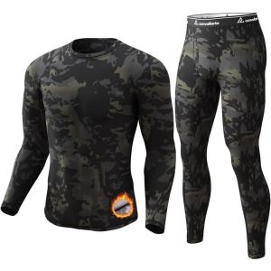 CL convallaria Long Johns Thermal Underwear for Men Soft Fleece Lined Base Layer Cold Weather Top Bottom Gift Set(Midweight-crew Neck-camo Black)