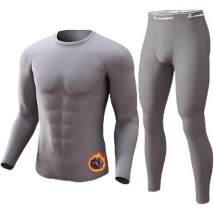 CL convallaria Long Johns Thermal Underwear for Men Soft Fleece Lined Base Layer Cold Weather Top Bottom Gift Set(Midweight-crew Neck-grey)