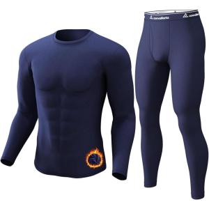 CL convallaria Long Johns Thermal Underwear for Men Soft Fleece Lined Base Layer Cold Weather Top Bottom Gift Set(Midweight-crew Neck-navy Blue)