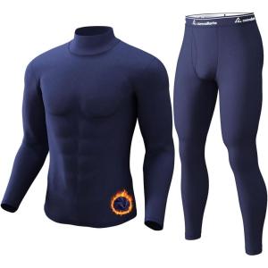 CL convallaria Long Johns Thermal Underwear for Men Soft Fleece Lined Base Layer Cold Weather Top Bottom Gift Set(Midweight-turtle Neck-blue)