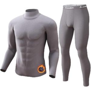 CL convallaria Long Johns Thermal Underwear for Men Soft Fleece Lined Base Layer Cold Weather Top Bottom Gift Set(Midweight-turtle Neck-grey)