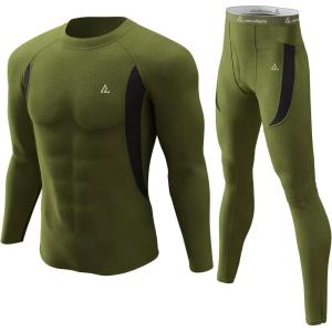 CL convallaria Mens Thermal Underwear Set with Fly Long Johns Base Layer Winter Hunting Gear Sport Top and Bottom(A-army Green)