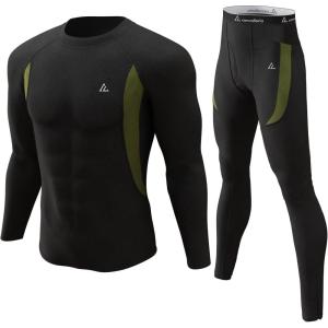 CL convallaria Mens Thermal Underwear Set with Fly Long Johns Base Layer Winter Hunting Gear Sport Top and Bottom(A-black)