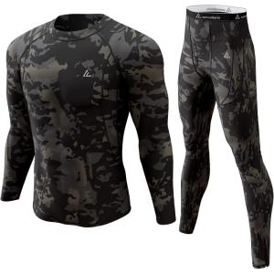 CL convallaria Mens Thermal Underwear Set with Fly Long Johns Base Layer Winter Hunting Gear Sport Top and Bottom(A-camo Black)