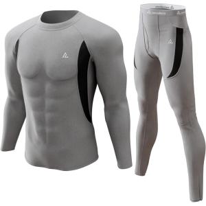CL convallaria Mens Thermal Underwear Set with Fly Long Johns Base Layer Winter Hunting Gear Sport Top and Bottom(A-grey)