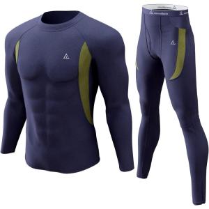 CL convallaria Mens Thermal Underwear Set with Fly Long Johns Base Layer Winter Hunting Gear Sport Top and Bottom(A-navy Blue)