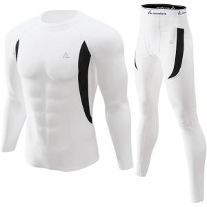 CL convallaria Mens Thermal Underwear Set with Fly Long Johns Base Layer Winter Hunting Gear Sport Top and Bottom(A-white)