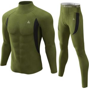 CL convallaria Mens Thermal Underwear Set with Fly Long Johns Base Layer Winter Hunting Gear Sport Top and Bottom(B-army Green)