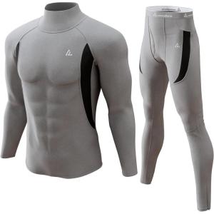 CL convallaria Mens Thermal Underwear Set with Fly Long Johns Base Layer Winter Hunting Gear Sport Top and Bottom(B-grey)