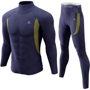 CL convallaria Mens Thermal Underwear Set with Fly Long Johns Base Layer Winter Hunting Gear Sport Top and Bottom(B-navy Blue)