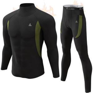 CL convallaria Mens Thermal Underwear Set with Fly Long Johns Base Layer Winter Hunting Gear Sport Top and Bottom(C-black)