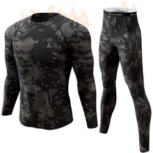 CL convallaria Mens Thermal Underwear Set with Fly Long Johns Base Layer Winter Hunting Gear Sport Top and Bottom(C-camo Black)