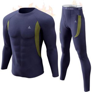 CL convallaria Mens Thermal Underwear Set with Fly Long Johns Base Layer Winter Hunting Gear Sport Top and Bottom(C-navy Blue)