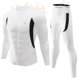 CL convallaria Mens Thermal Underwear Set with Fly Long Johns Base Layer Winter Hunting Gear Sport Top and Bottom(C-white)