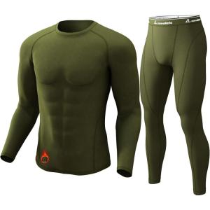 CL convallaria Thermal Underwear for Men Long Johns Fleece Lined Hunting Gear Set Base Layer for Cold Weather XS-4XL(Heavyweight-crew Neck-green)
