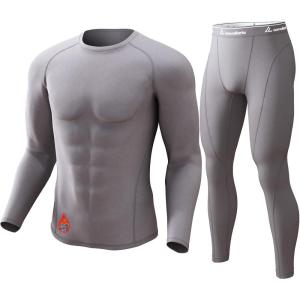 CL convallaria Thermal Underwear for Men Long Johns Fleece Lined Hunting Gear Set Base Layer for Cold Weather XS-4XL(Heavyweight-crew Neck-grey)