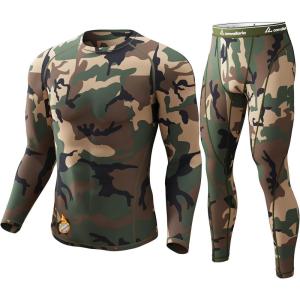 CL convallaria Thermal Underwear for Men Long Johns Fleece Lined Hunting Gear Set Base Layer for Cold Weather XS-4XL(Midweight-crew Neck-camo)