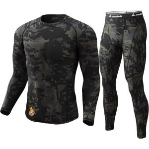 CL convallaria Thermal Underwear for Men Long Johns Fleece Lined Hunting Gear Set Base Layer for Cold Weather XS-4XL(Midweight-crew Neck-camo Black)