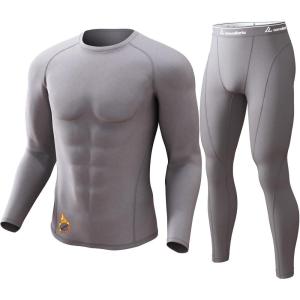 CL convallaria Thermal Underwear for Men Long Johns Fleece Lined Hunting Gear Set Base Layer for Cold Weather XS-4XL(Midweight-crew Neck-grey)