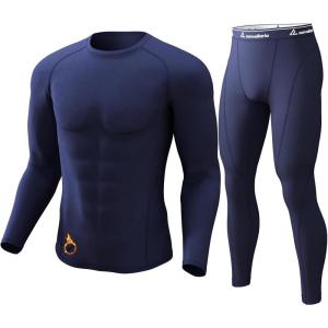 CL convallaria Thermal Underwear for Men Long Johns Fleece Lined Hunting Gear Set Base Layer for Cold Weather XS-4XL(Midweight-crew Neck-navy Blue)