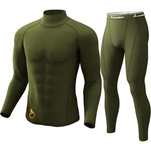 CL convallaria Thermal Underwear for Men Long Johns Fleece Lined Hunting Gear Set Base Layer for Cold Weather XS-4XL(Midweight-turtle Neck-green)