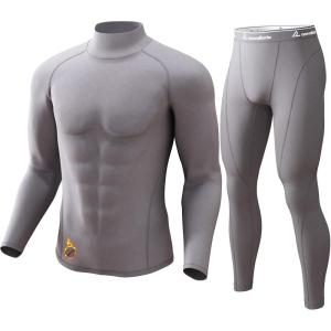 CL convallaria Thermal Underwear for Men Long Johns Fleece Lined Hunting Gear Set Base Layer for Cold Weather XS-4XL(Midweight-turtle Neck-grey)