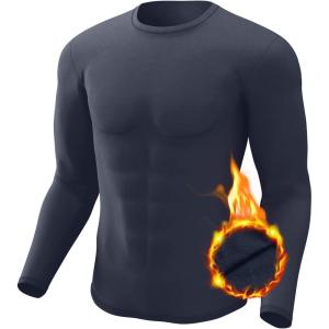 Men’s Thermal Shirt 1/2/4 Pcs Fleece Lined Long Sleeve Tops Athletic Base Layer Long John Shirts for Men(1#-charcoal)