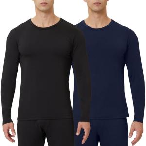 Men’s Thermal Shirt 1/2/4 Pcs Fleece Lined Long Sleeve Tops Athletic Base Layer Long John Shirts for Men(2#-black/Blue)