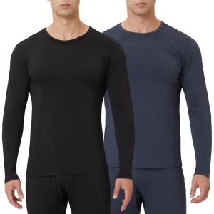 Men’s Thermal Shirt 1/2/4 Pcs Fleece Lined Long Sleeve Tops Athletic Base Layer Long John Shirts for Men(2#-black/Charcoal)