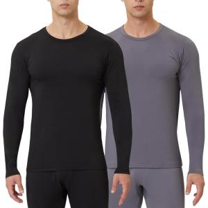 Men’s Thermal Shirt 1/2/4 Pcs Fleece Lined Long Sleeve Tops Athletic Base Layer Long John Shirts for Men(2#-black/Grey)