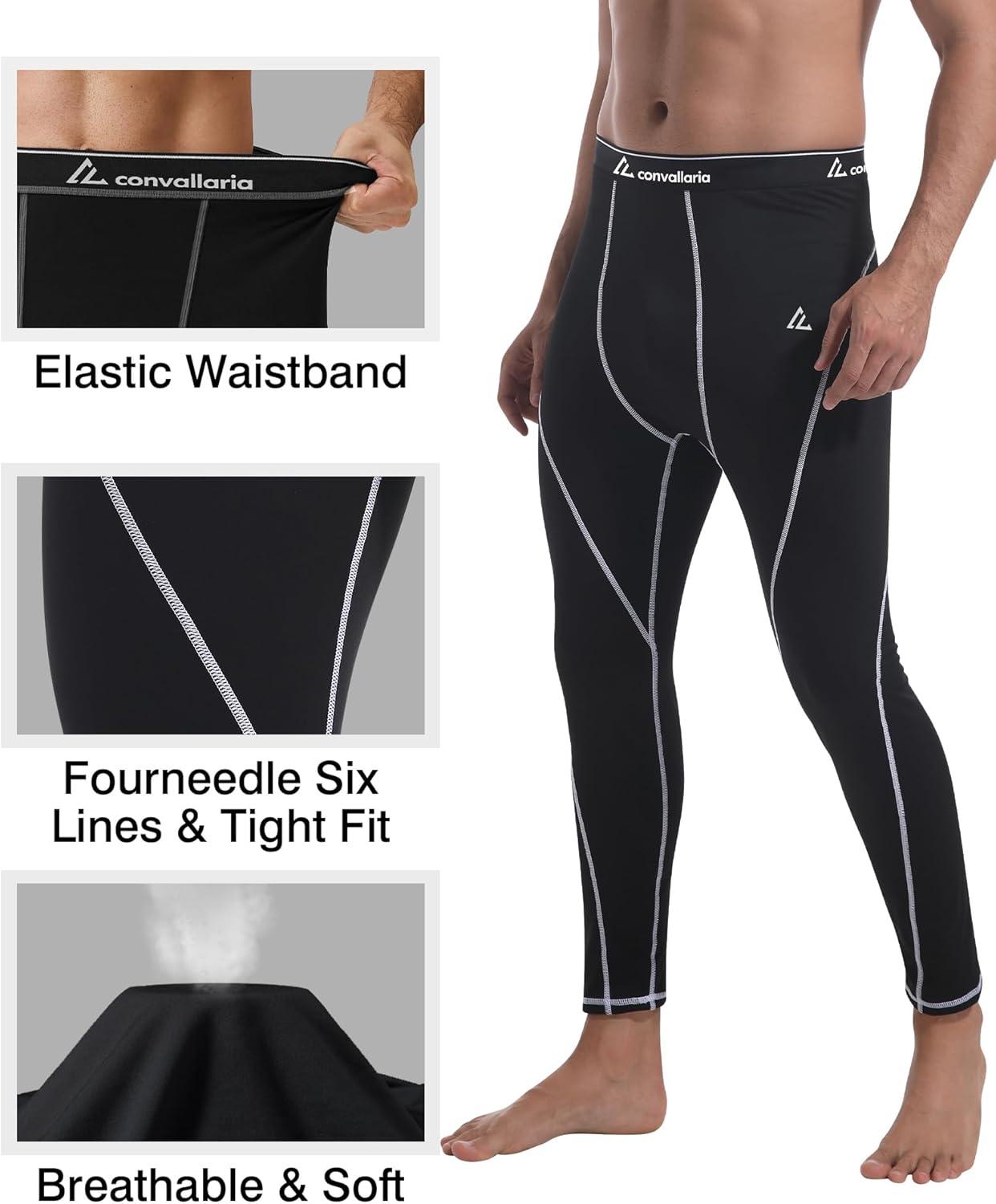image1 2 4 Pack Mens Thermal Pants Long Johns Fleece Lined Compression Athletic Leggings Base Layer Bottoms1pcblackwhite
