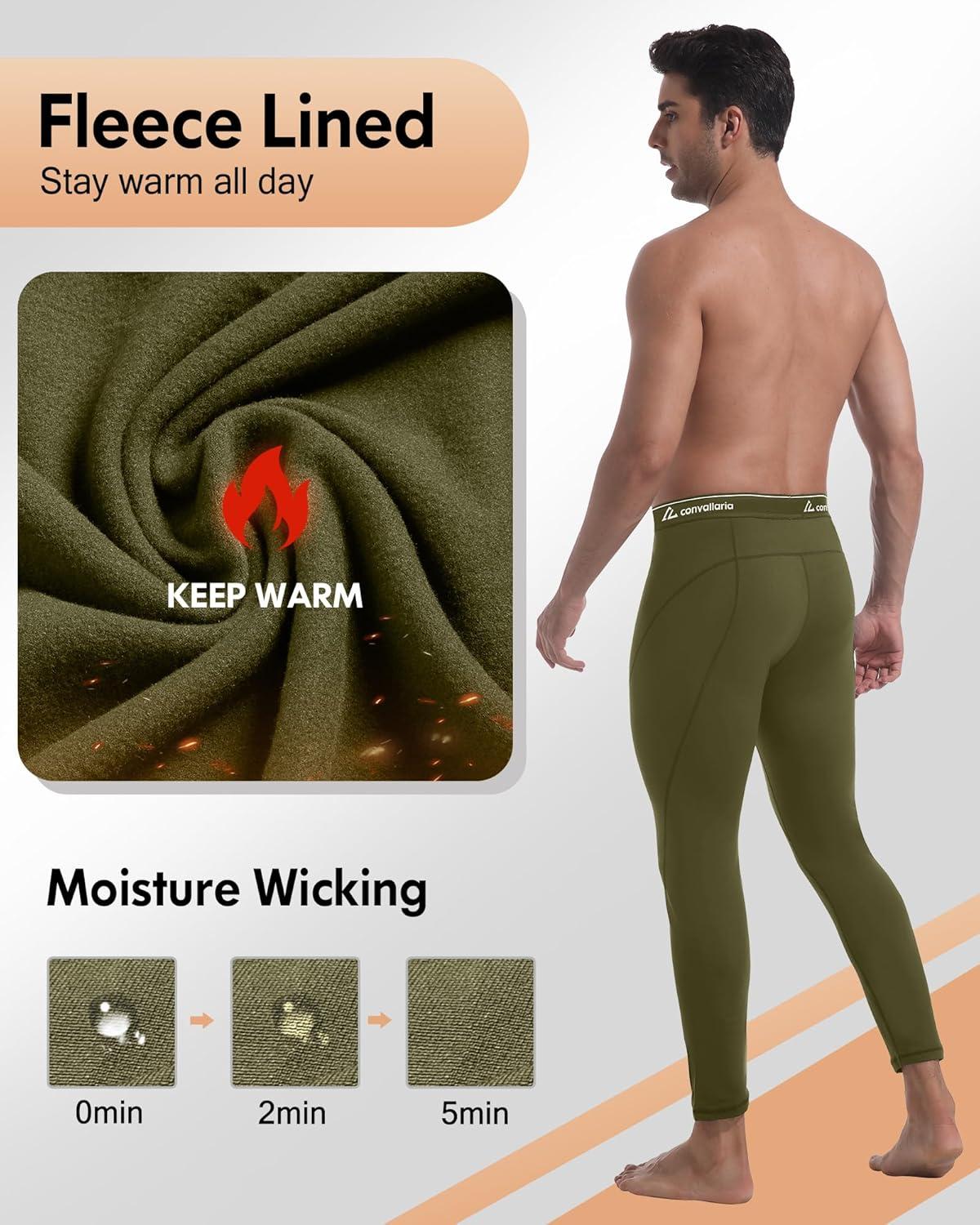 image1 2 4 Pack Mens Thermal Pants Long Johns Fleece Lined Compression Athletic Leggings Base Layer Bottoms2pcsblackArmy Green