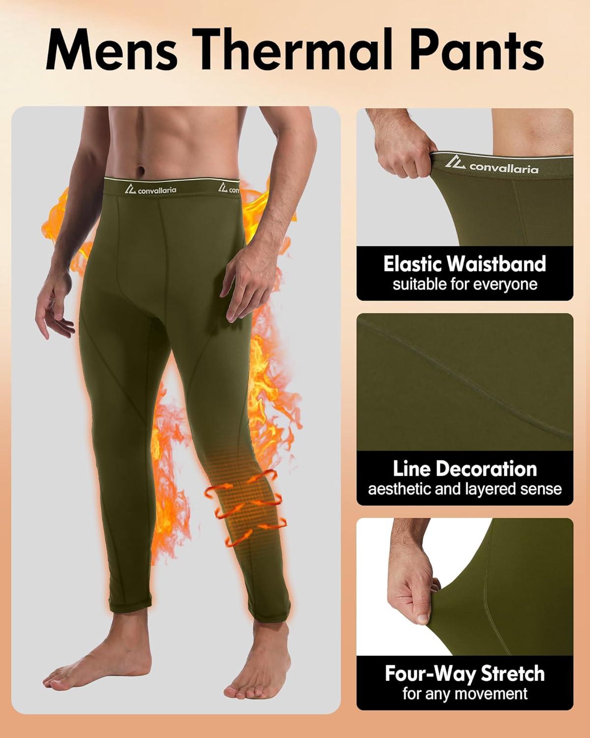 image1 2 4 Pack Mens Thermal Pants Long Johns Fleece Lined Compression Athletic Leggings Base Layer Bottoms2pcsblackArmy Green