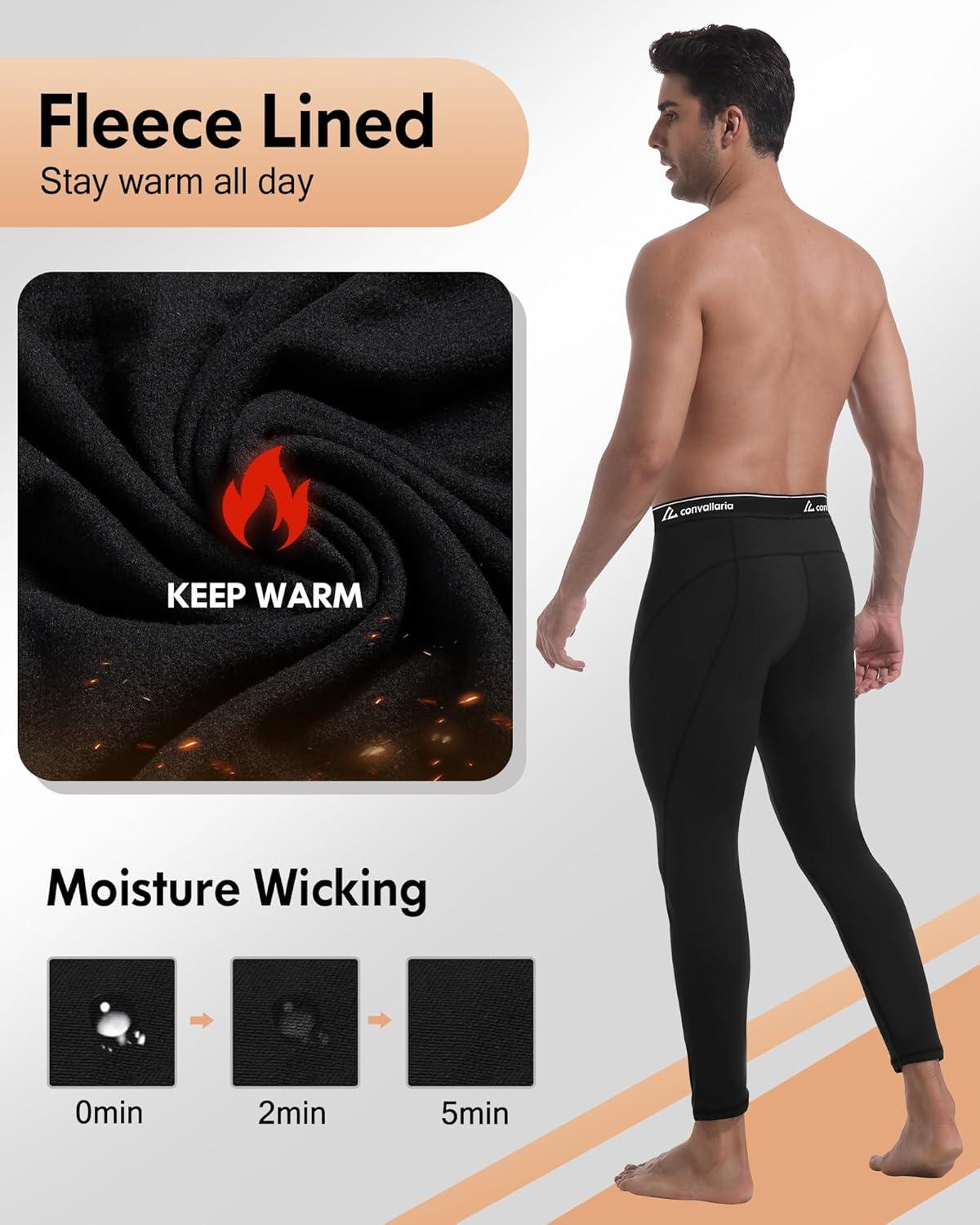 image1 2 4 Pack Mens Thermal Pants Long Johns Fleece Lined Compression Athletic Leggings Base Layer Bottoms2pcsblackBlack