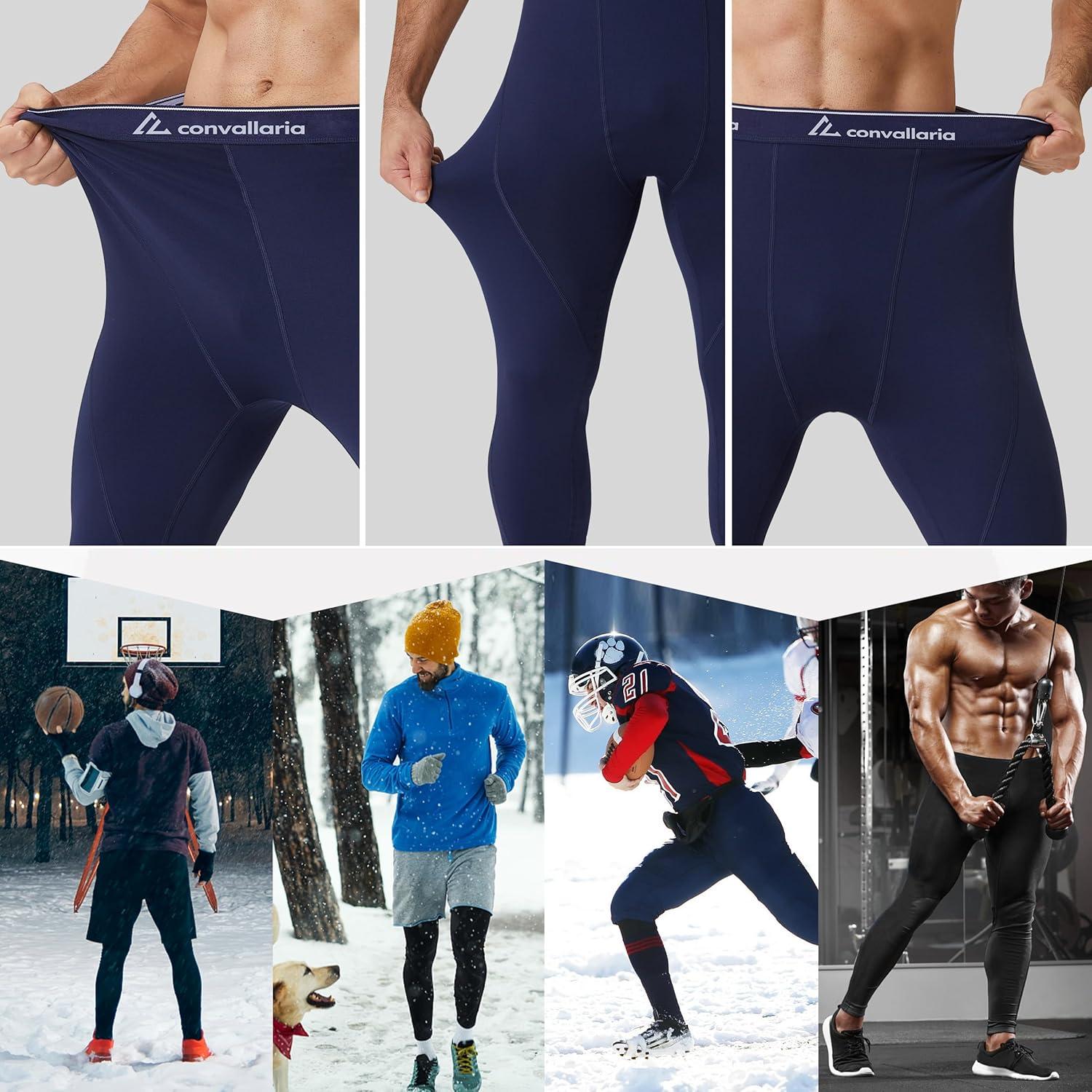 image1 2 4 Pack Mens Thermal Pants Long Johns Fleece Lined Compression Athletic Leggings Base Layer Bottoms2pcsblackBlue
