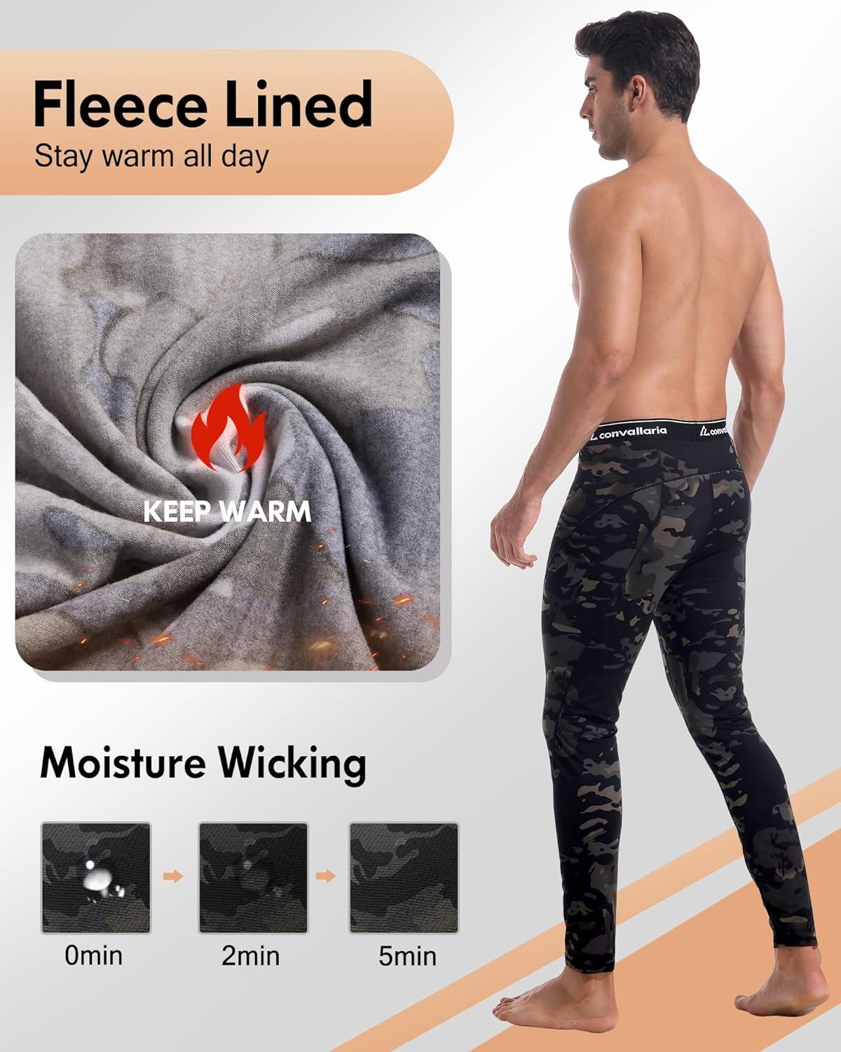 image1 2 4 Pack Mens Thermal Pants Long Johns Fleece Lined Compression Athletic Leggings Base Layer Bottoms2pcsblackCamo Black