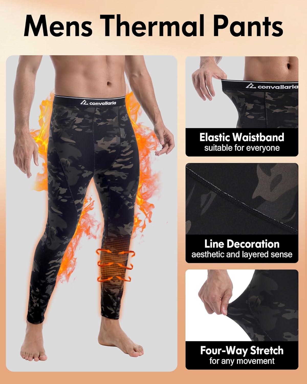 image1 2 4 Pack Mens Thermal Pants Long Johns Fleece Lined Compression Athletic Leggings Base Layer Bottoms2pcsblackCamo Black