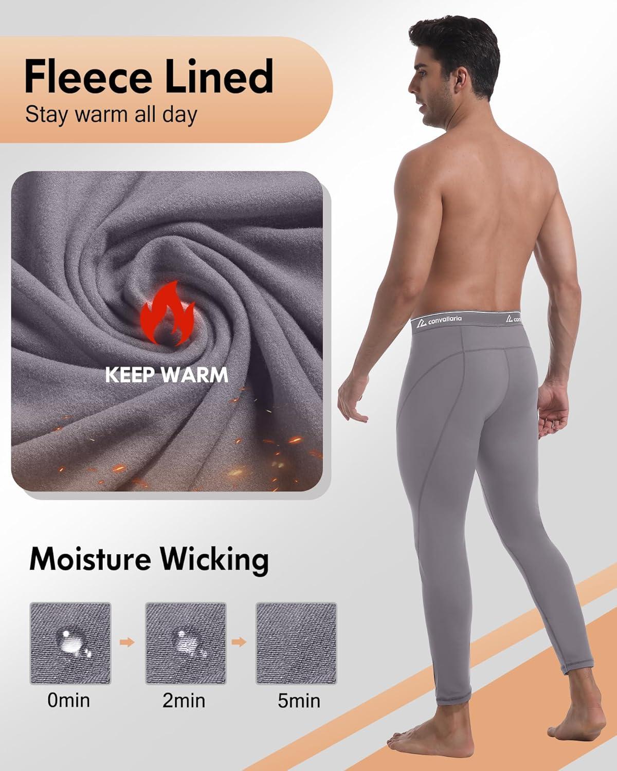 image1 2 4 Pack Mens Thermal Pants Long Johns Fleece Lined Compression Athletic Leggings Base Layer Bottoms2pcsblackGrey