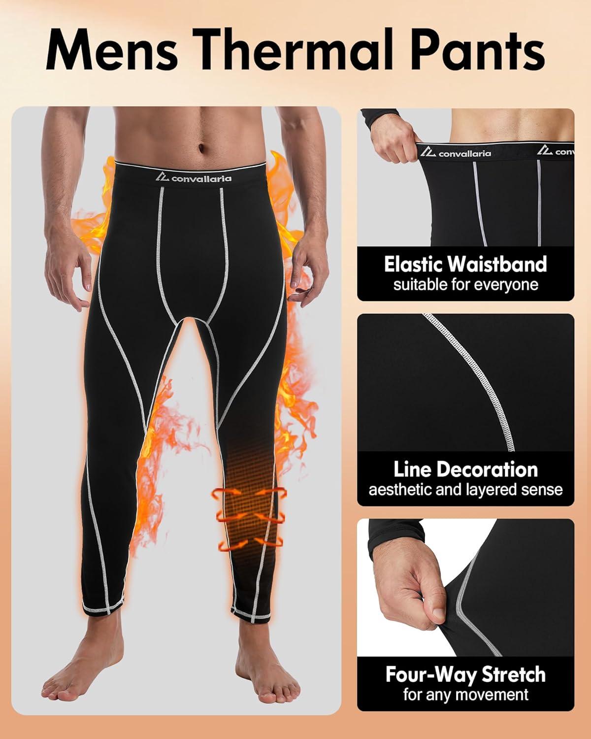 image1 2 4 Pack Mens Thermal Pants Long Johns Fleece Lined Compression Athletic Leggings Base Layer Bottoms4pcblack2BlackwhiteBlue