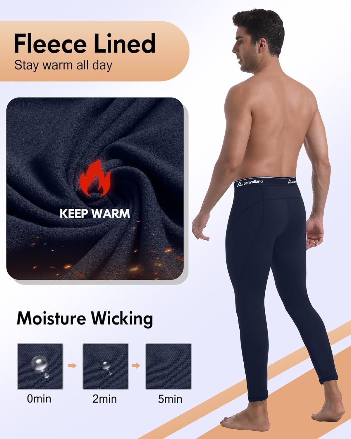 image1 2 4 Pack Mens Thermal Pants Long Johns Fleece Lined Compression Athletic Leggings Base Layer Bottoms4pcblack2BlackwhiteBlue
