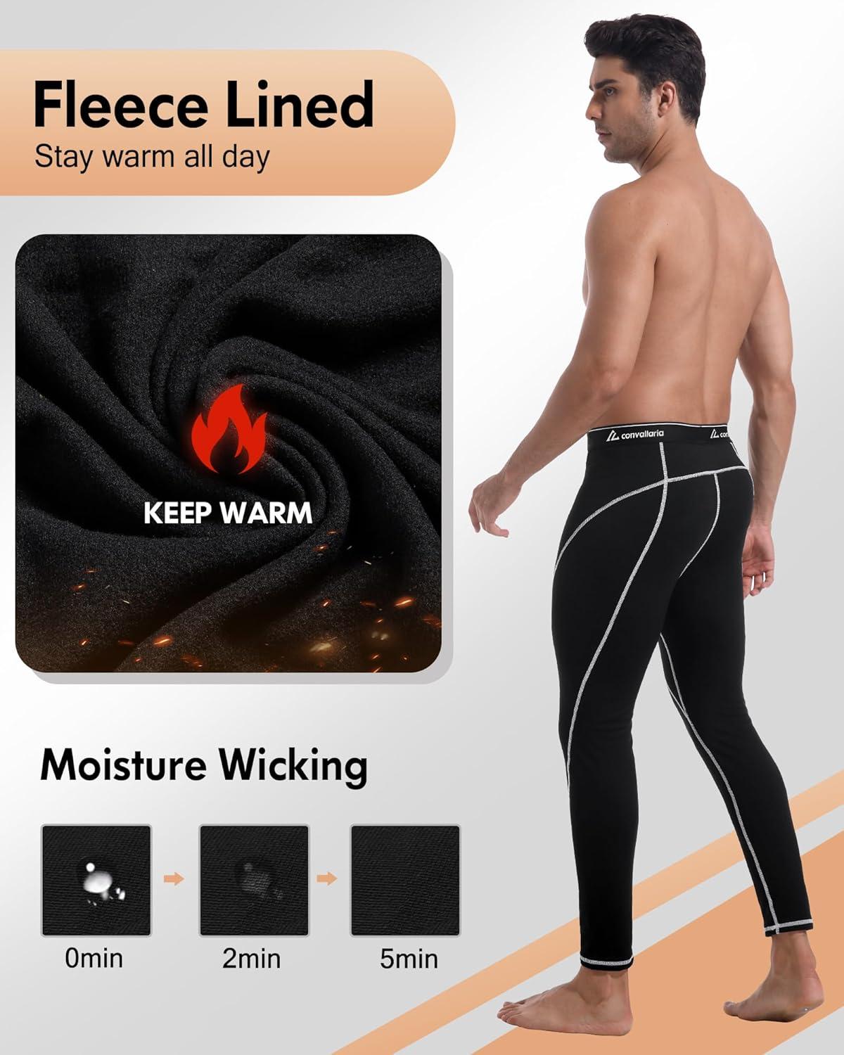 image1 2 4 Pack Mens Thermal Pants Long Johns Fleece Lined Compression Athletic Leggings Base Layer Bottoms4pcblack2BlackwhiteGrey