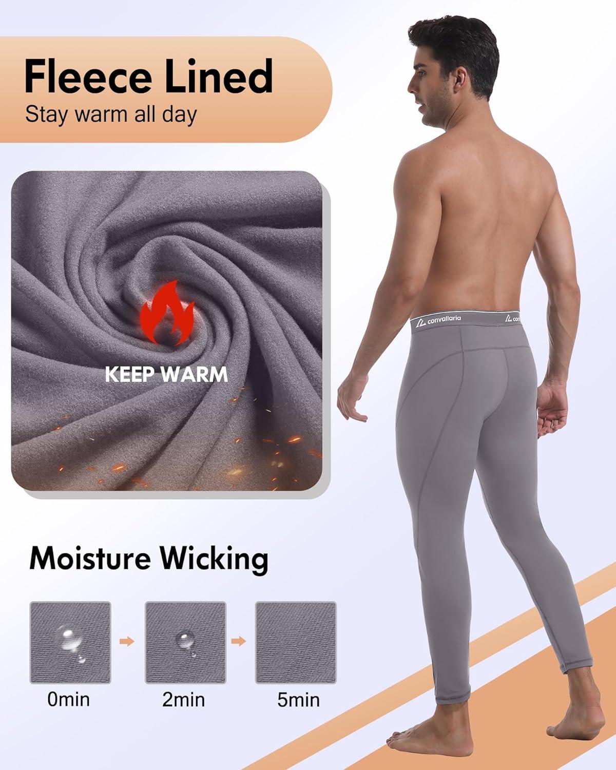 image1 2 4 Pack Mens Thermal Pants Long Johns Fleece Lined Compression Athletic Leggings Base Layer Bottoms4pcs2 BlackBlueGrey