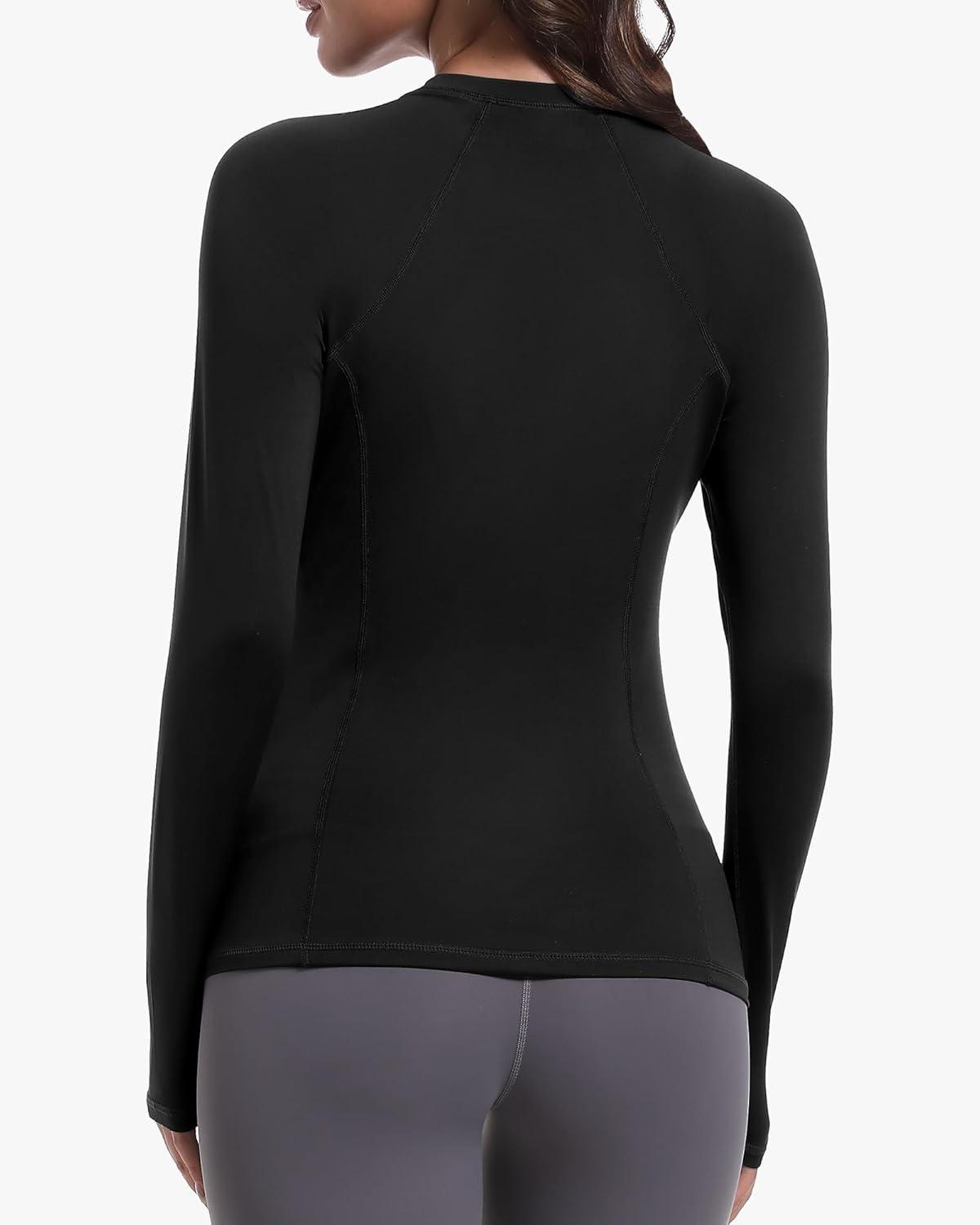 image4 Pack Womens Long Sleeve Compression Shirts Dry Fit Workout Athletic Sun Protection Cooling Tops for Yoga Running GymBblackHaze Blue