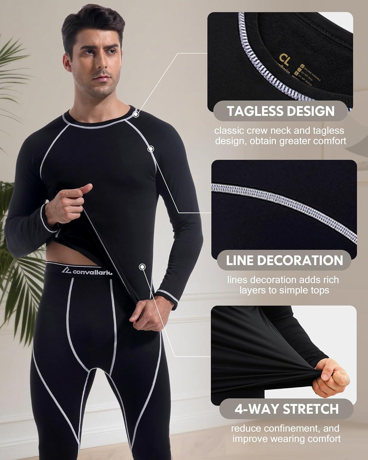 image4 or 2 Pack Mens Thermal Shirt Long Sleeve Fleece Lined Tops Base Layer Compression Undershirt Athletic Sport GearCrew Neck2blackBlackwhiteGrey